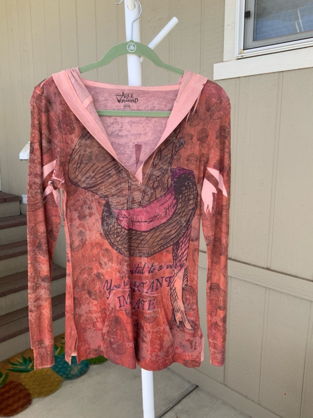 Disney Coral Pink Hooded Long-Sleeve Top Mad Hatter